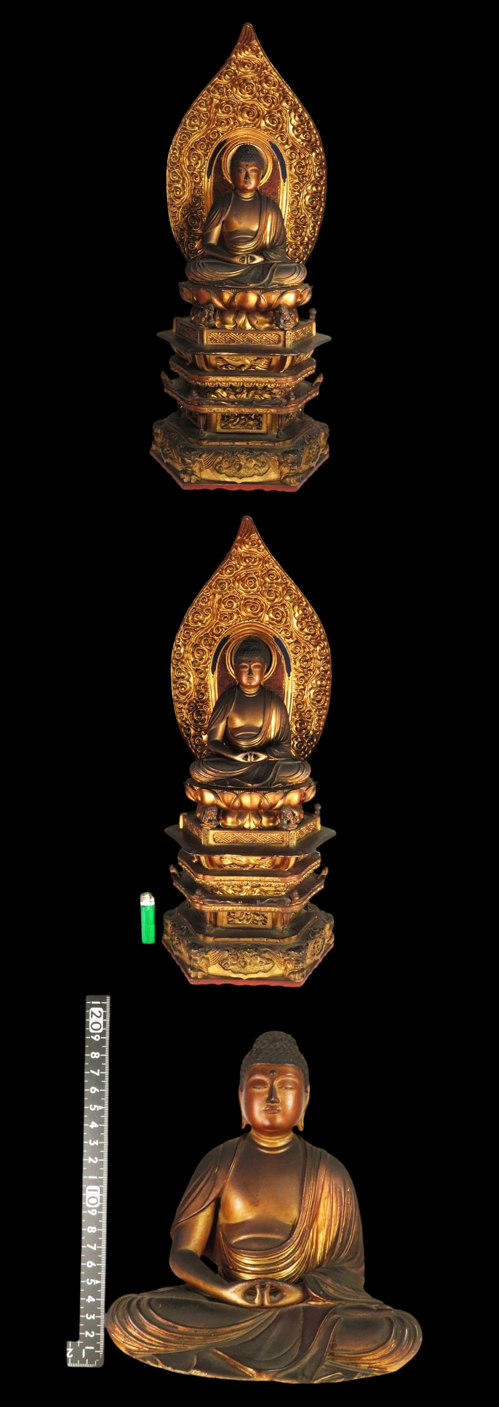 Important Edo Period Giltwood Seated Amida Nyorai with Gyokugan (Glass eyes) — 60 cm Temple-Style Buddhist Statue