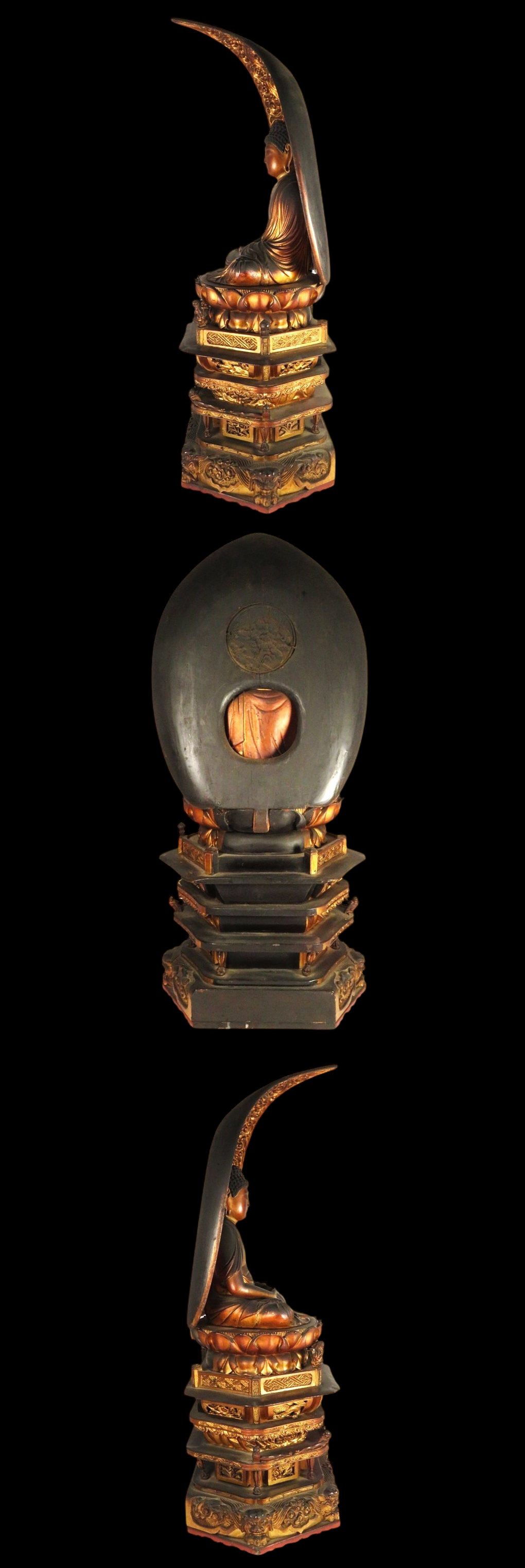 Important Edo Period Giltwood Seated Amida Nyorai with Gyokugan (Glass eyes) — 60 cm Temple-Style Buddhist Statue