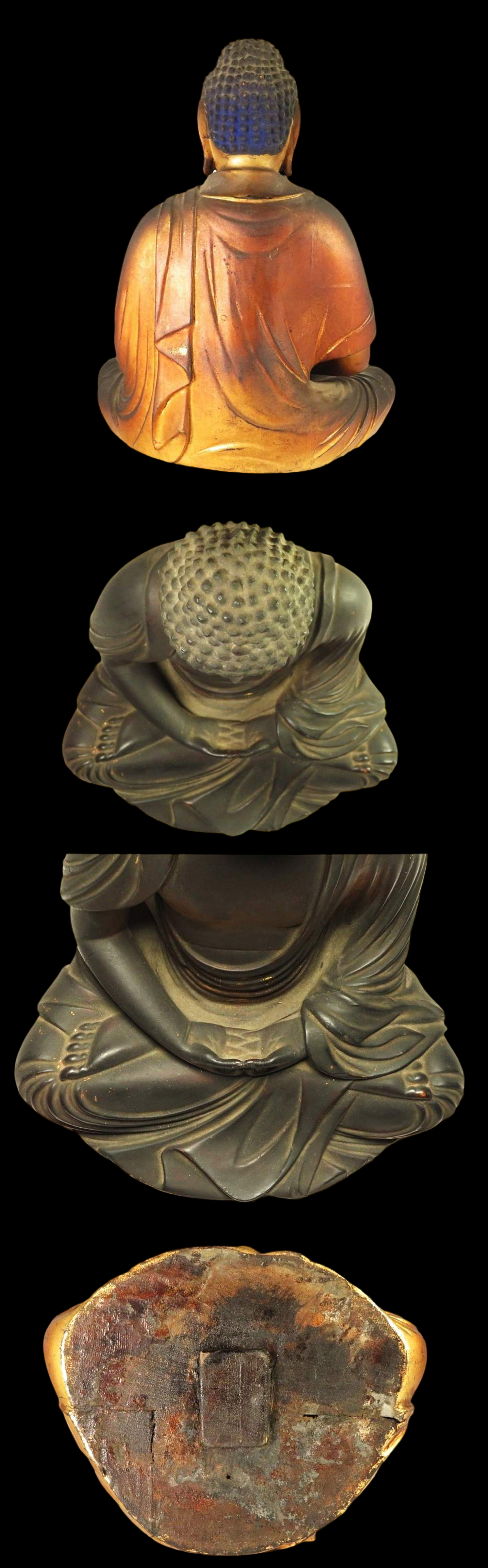 Important Edo Period Giltwood Seated Amida Nyorai with Gyokugan (Glass eyes) — 60 cm Temple-Style Buddhist Statue