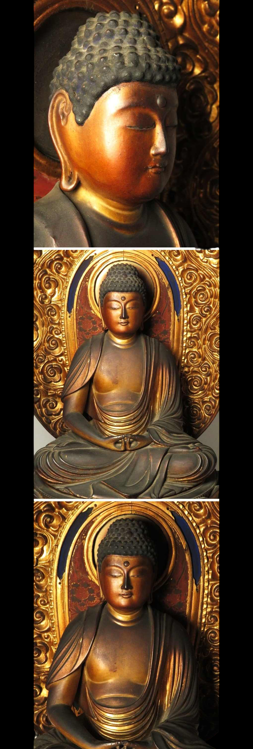 Important Edo Period Giltwood Seated Amida Nyorai with Gyokugan (Glass eyes) — 60 cm Temple-Style Buddhist Statue