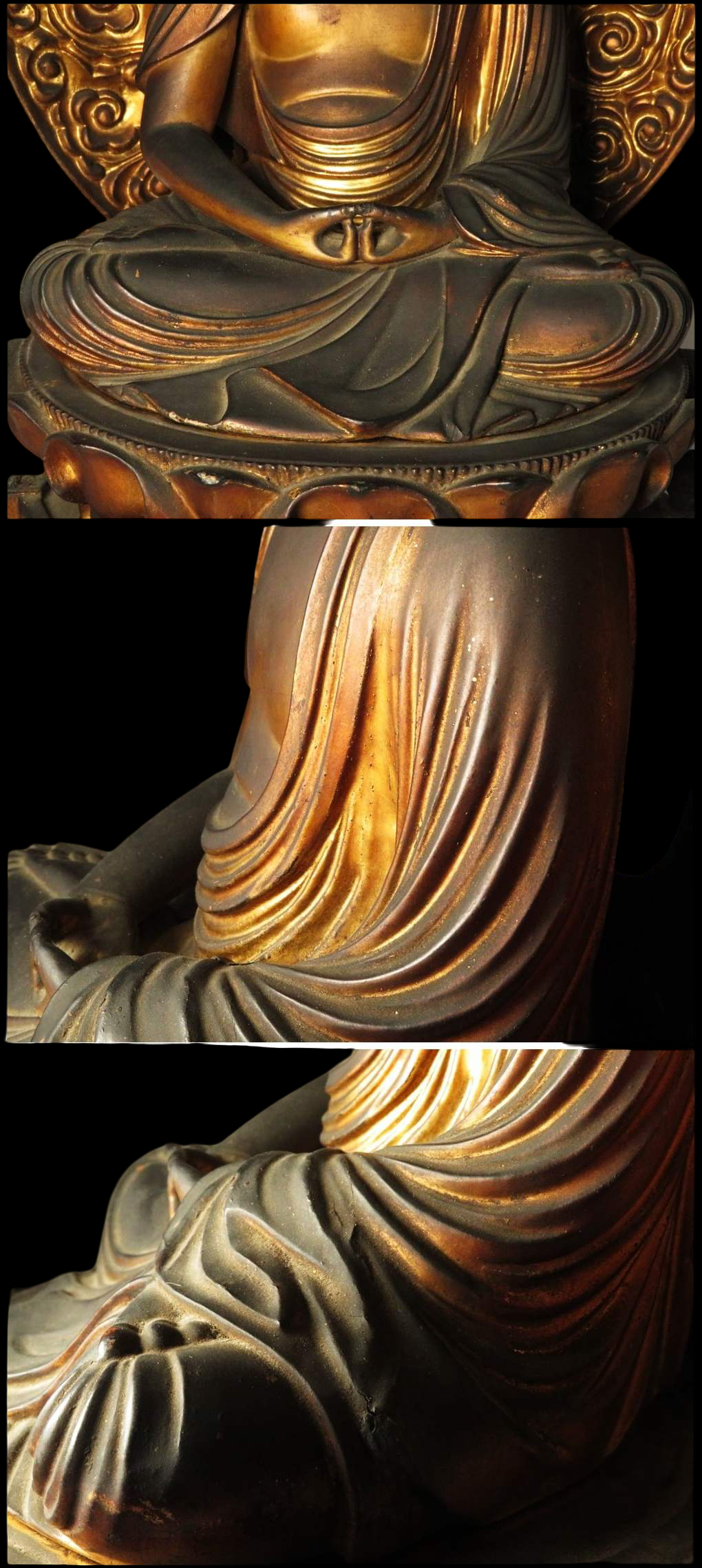 Important Edo Period Giltwood Seated Amida Nyorai with Gyokugan (Glass eyes) — 60 cm Temple-Style Buddhist Statue
