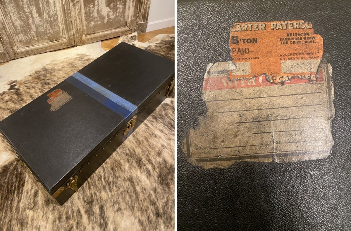 Louis Vuitton 1920s low black trunk, 89 cm, view 5 of 10