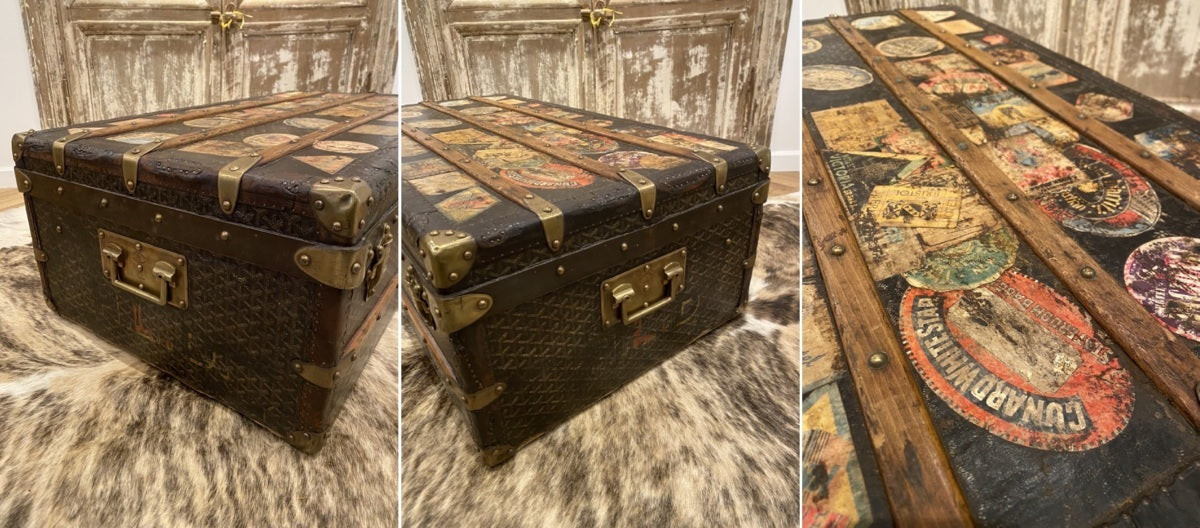 Goyard early 1900s trunk with travel labels, view 7 of 10