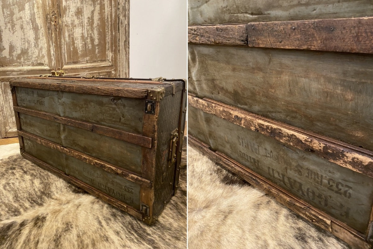 Goyard early 1900s trunk with travel labels, view 9 of 10