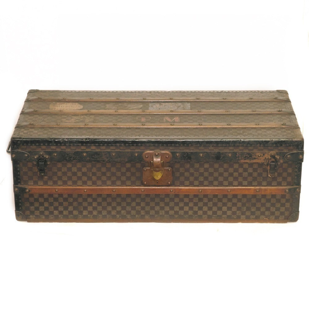 Louis Vuitton Damier Canvas Malle Courrier Trunk with Key & Repair Certificate, Initials T.M., c.1888–1900
