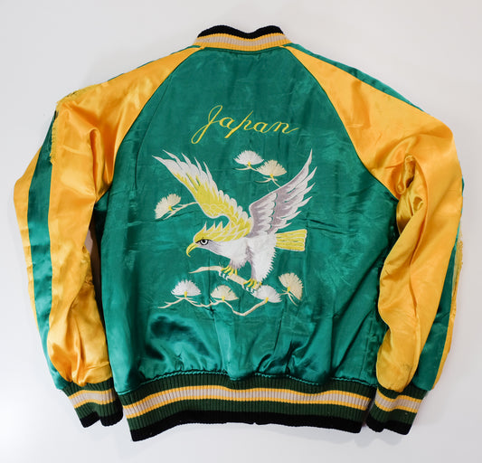 Classic Kawaii Pop Colors Vintage Japanese Japan Velvet Hawk Eagle Yellow Blue Embroidered Yokosuka Jumper Bomber Sukajan Souvenir Jacket L