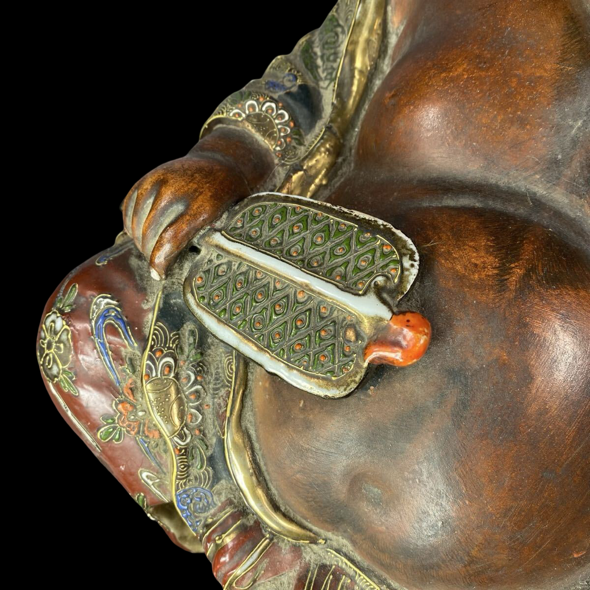 Kutani Ware Hotei Figure | Seven Gods of Fortune | Gilded Polychrome Ceramic Sculpture | Approx. 26 cm