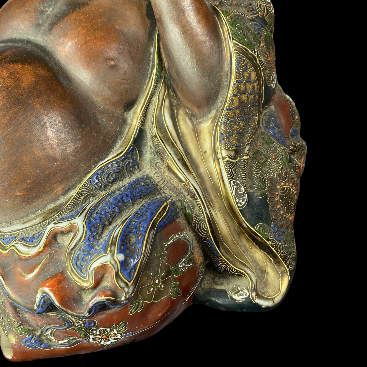 Kutani Ware Hotei Figure | Seven Gods of Fortune | Gilded Polychrome Ceramic Sculpture | Approx. 26 cm