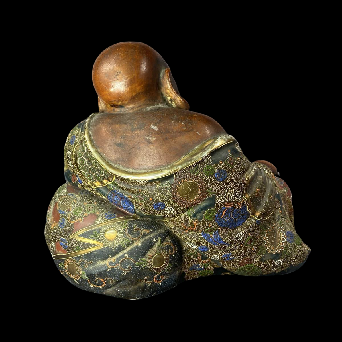 Kutani Ware Hotei Figure | Seven Gods of Fortune | Gilded Polychrome Ceramic Sculpture | Approx. 26 cm