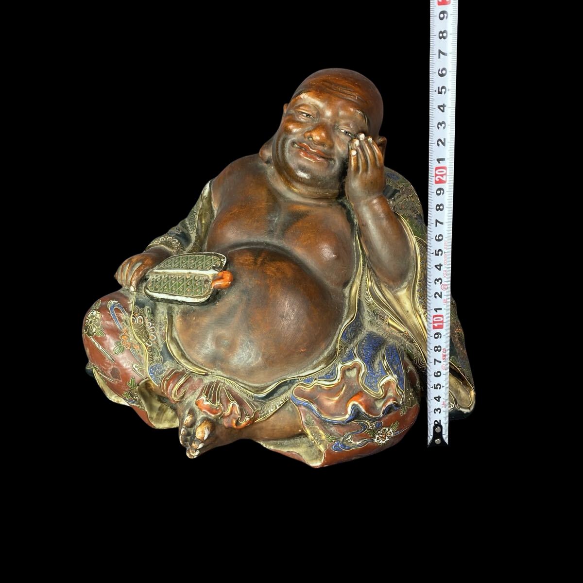 Kutani Ware Hotei Figure | Seven Gods of Fortune | Gilded Polychrome Ceramic Sculpture | Approx. 26 cm