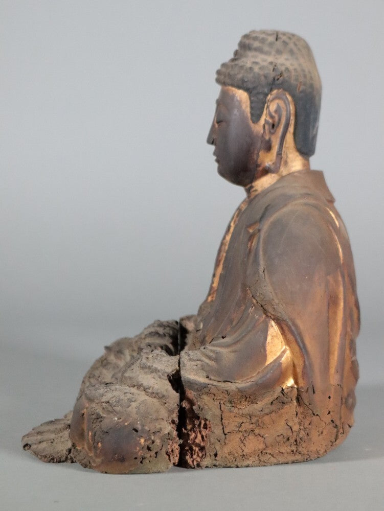 Muromachi-Period Wooden Amida Nyorai — Gilt Polychrome Seated Buddha Sculpture