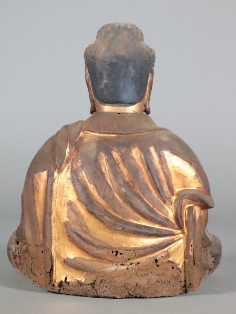 Muromachi-Period Wooden Amida Nyorai — Gilt Polychrome Seated Buddha Sculpture