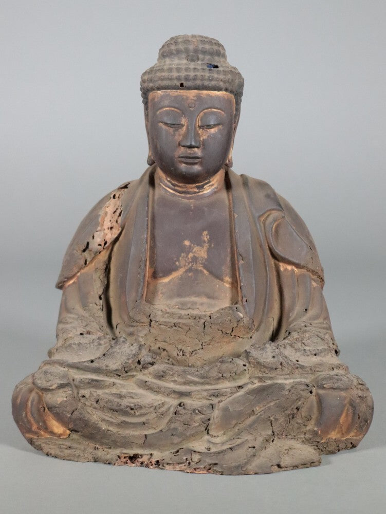 Muromachi-Period Wooden Amida Nyorai — Gilt Polychrome Seated Buddha Sculpture
