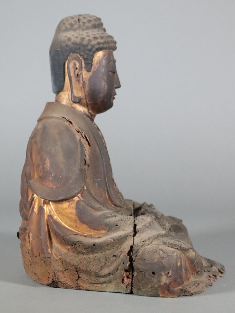 Muromachi-Period Wooden Amida Nyorai — Gilt Polychrome Seated Buddha Sculpture