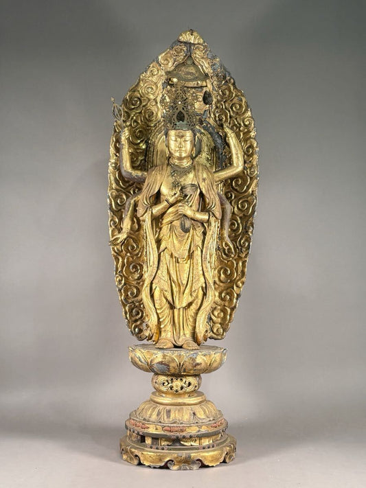 Edo-Period Wooden Senju Kannon — Gilt Polychrome Thousand-Armed Avalokiteshvara