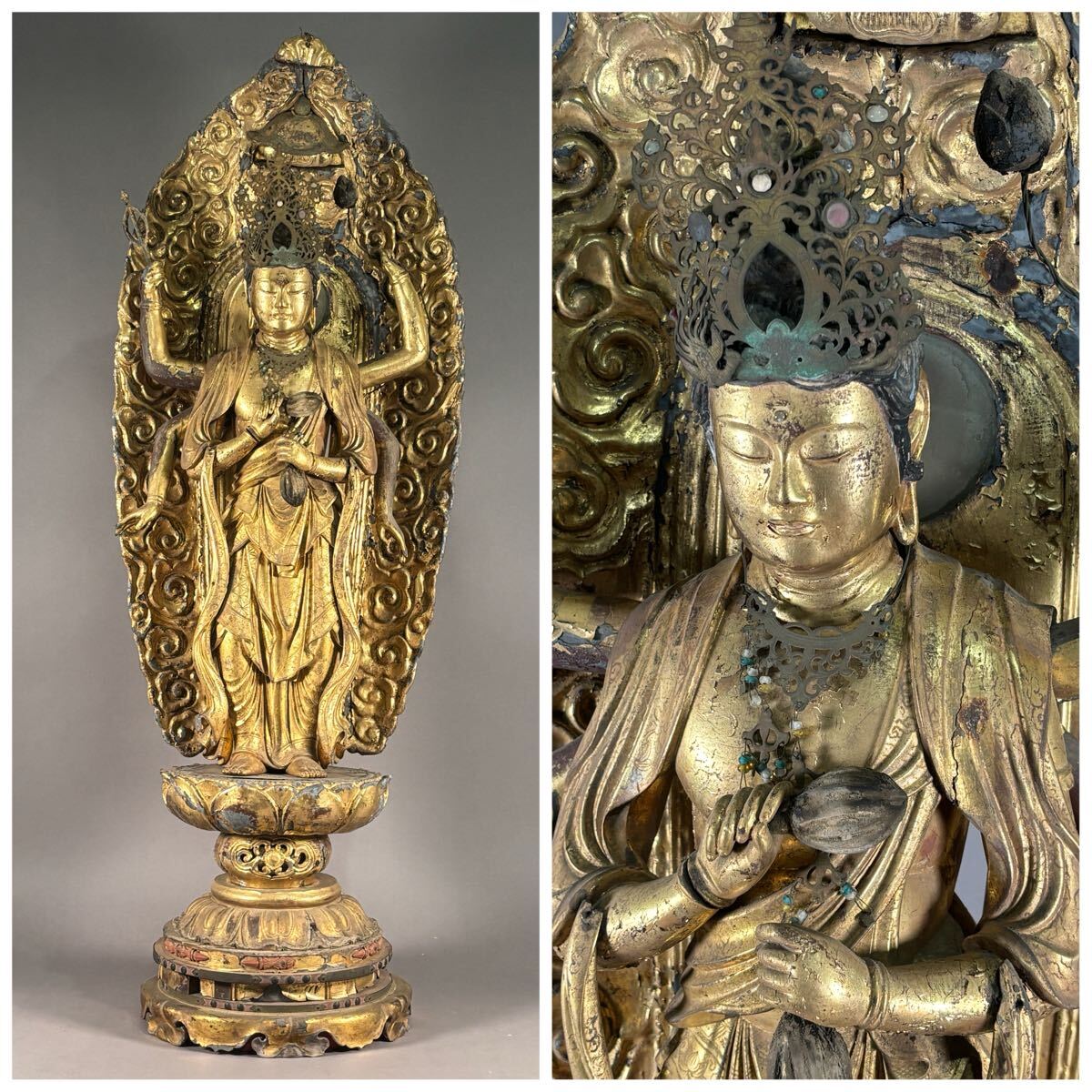 Edo-Period Wooden Senju Kannon — Gilt Polychrome Thousand-Armed Avalokiteshvara
