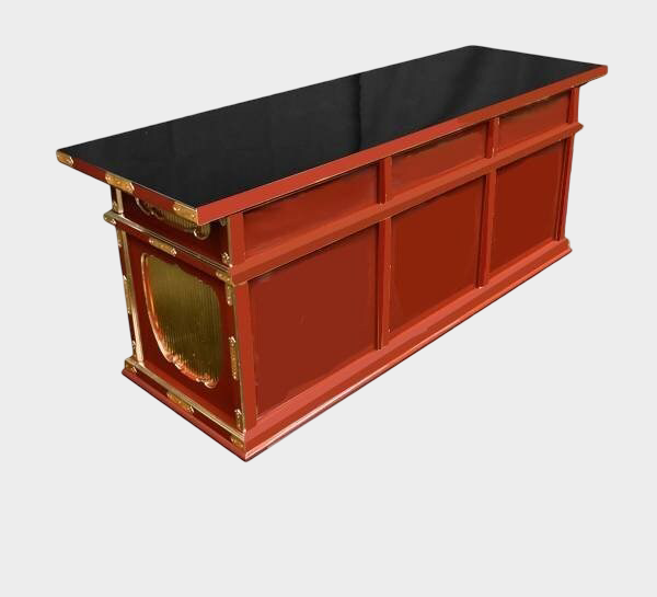 Temple-Grade Lacquer Altar Furniture Set (4-Piece) — Vermilion Cabinetry with Gold-Tone Fittings, 3.5-Scale Platform Configuration