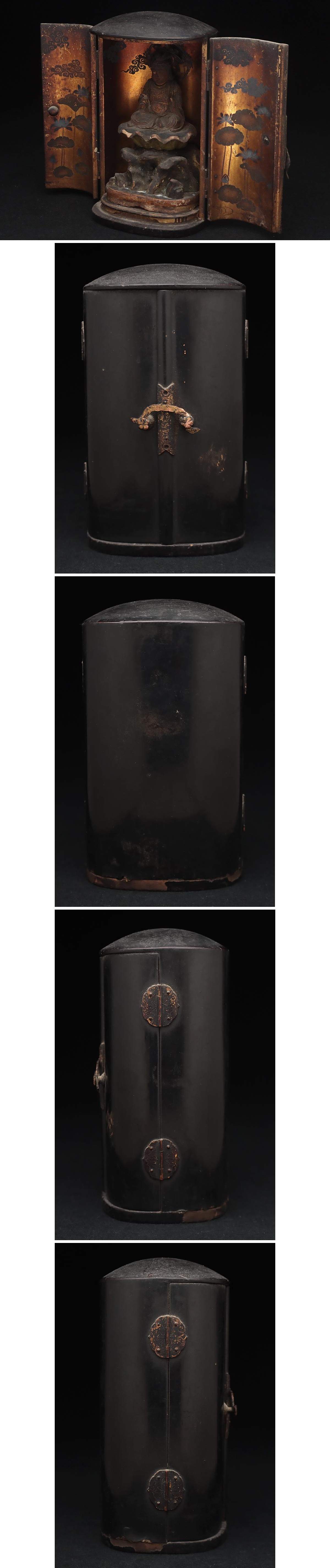 Edo‑Period Zushi Shrine with Benzaiten Statue | Gilt Wood, Painted Interior Panels | Portable Buddhist Shrine | Japan