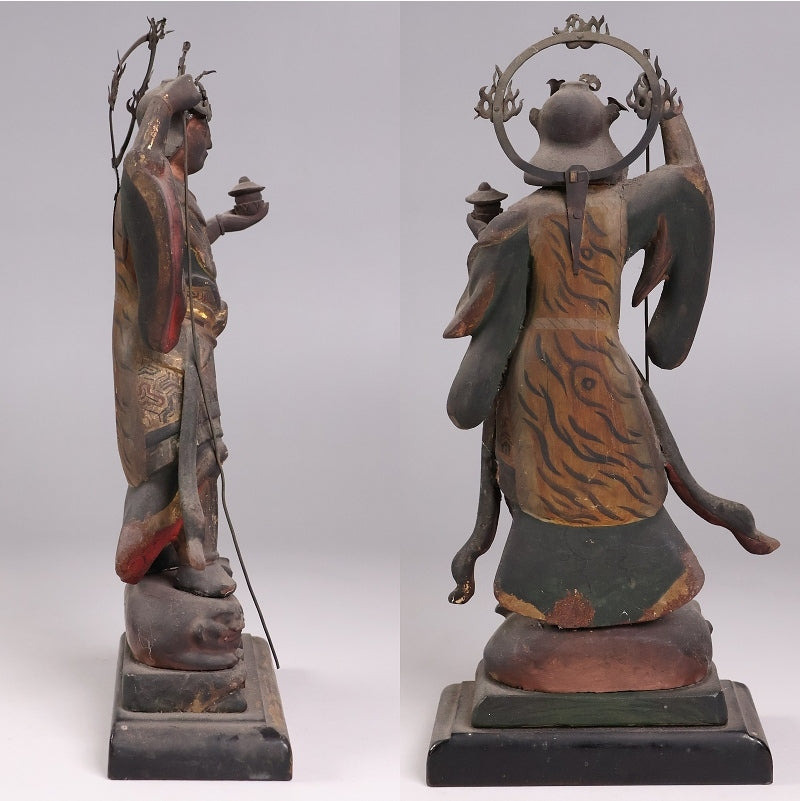 Edo-Period Attributed Bishamonten in Portable Zushi Shrine — Polychrome & Giltwood Guardian King, Temple-Grade Japanese Buddhist Sculpture