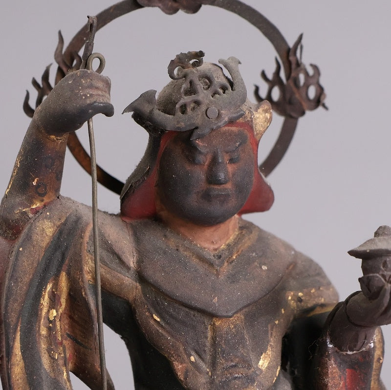 Edo-Period Attributed Bishamonten in Portable Zushi Shrine — Polychrome & Giltwood Guardian King, Temple-Grade Japanese Buddhist Sculpture