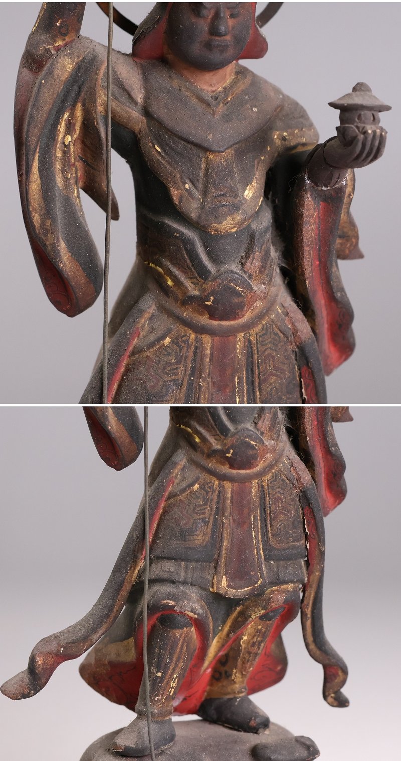 Edo-Period Attributed Bishamonten in Portable Zushi Shrine — Polychrome & Giltwood Guardian King, Temple-Grade Japanese Buddhist Sculpture
