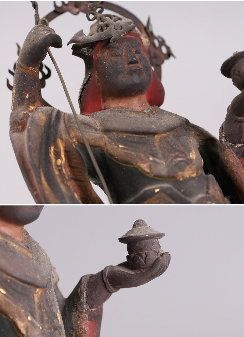 Edo-Period Attributed Bishamonten in Portable Zushi Shrine — Polychrome & Giltwood Guardian King, Temple-Grade Japanese Buddhist Sculpture