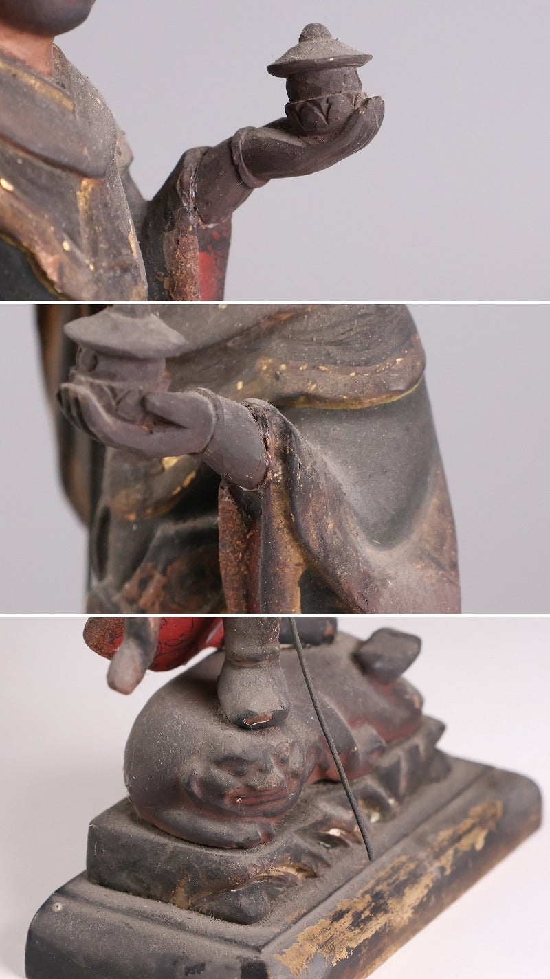 Edo-Period Attributed Bishamonten in Portable Zushi Shrine — Polychrome & Giltwood Guardian King, Temple-Grade Japanese Buddhist Sculpture