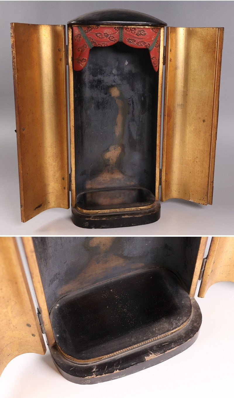 Edo-Period Attributed Bishamonten in Portable Zushi Shrine — Polychrome & Giltwood Guardian King, Temple-Grade Japanese Buddhist Sculpture