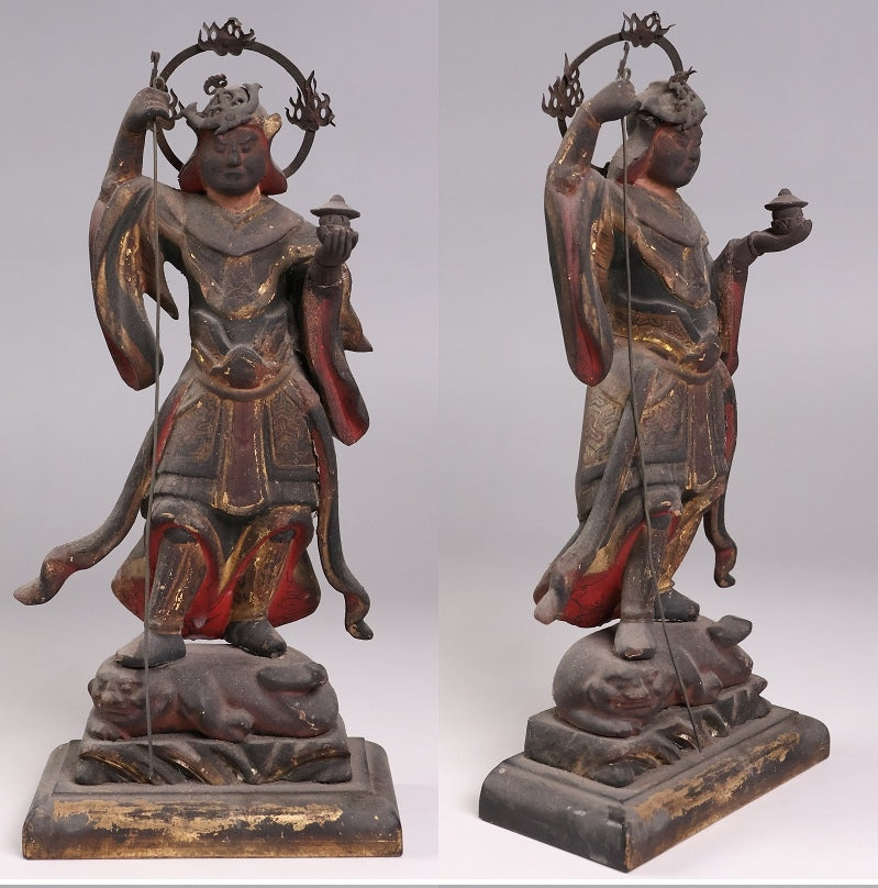 Edo-Period Attributed Bishamonten in Portable Zushi Shrine — Polychrome & Giltwood Guardian King, Temple-Grade Japanese Buddhist Sculpture