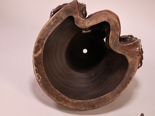 Bizen Yaki Oni Kabuto Okimono Sculpture — Antlered Guardian Helmet Form, Japanese Ceramic Art, Armor-Inspired Ornament (Bizen Ware)