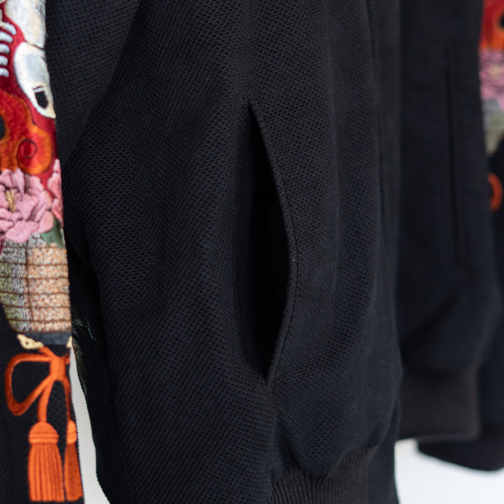 Dope Japonista Japonisme Japonesque Ukiyoe Style Botan Toro Peony Lantern Embroidered Sukajan Jacket Black M L XL (Black)