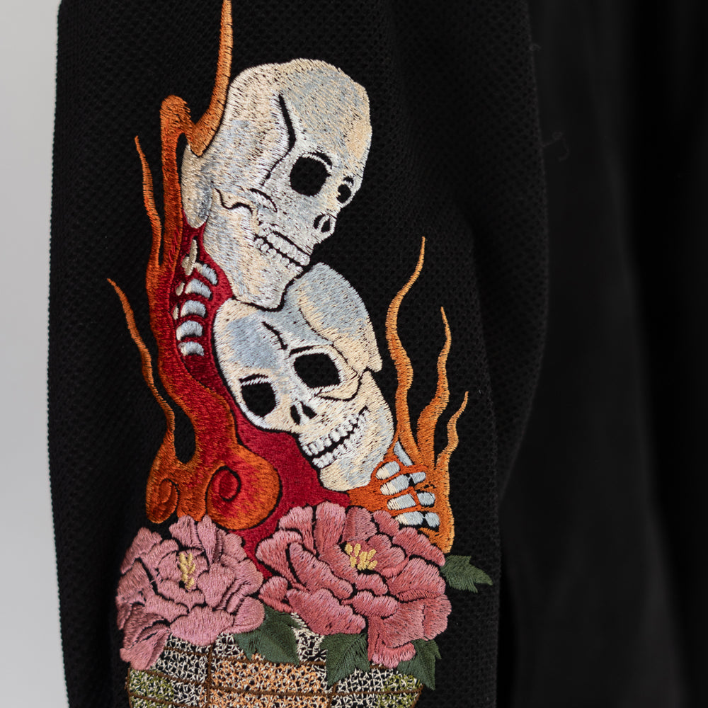 Dope Japonista Japonisme Japonesque Ukiyoe Style Botan Toro Peony Lantern Embroidered Sukajan Jacket Black M L XL (Black)