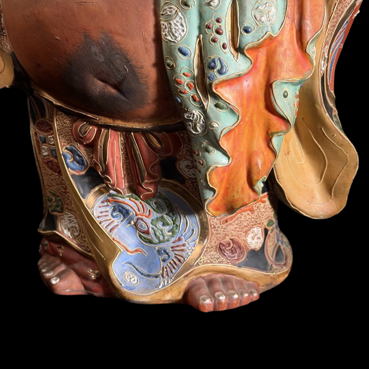 Kutani Ware Hotei Figure | Seven Gods of Fortune | Gilded Polychrome Ceramic Sculpture | Approx. 38 cm