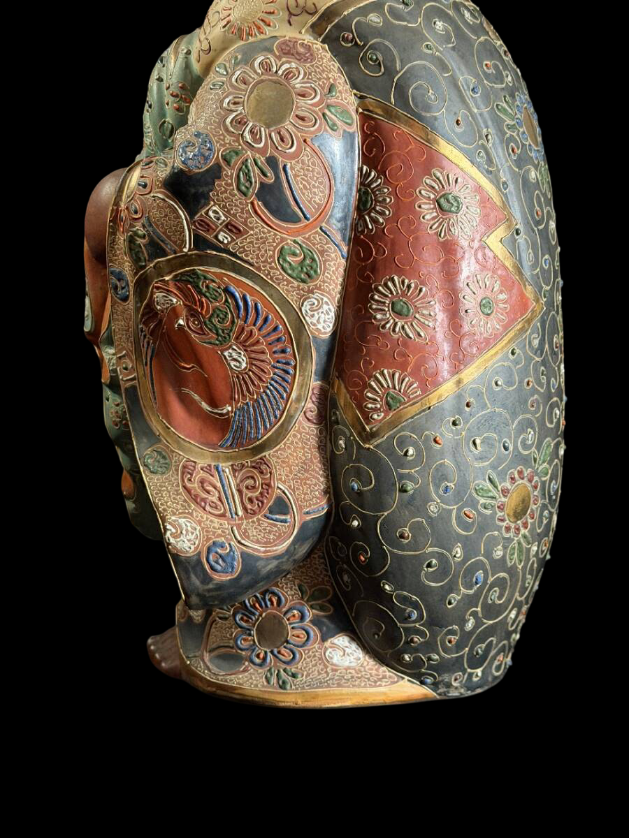 Kutani Ware Hotei Figure | Seven Gods of Fortune | Gilded Polychrome Ceramic Sculpture | Approx. 38 cm