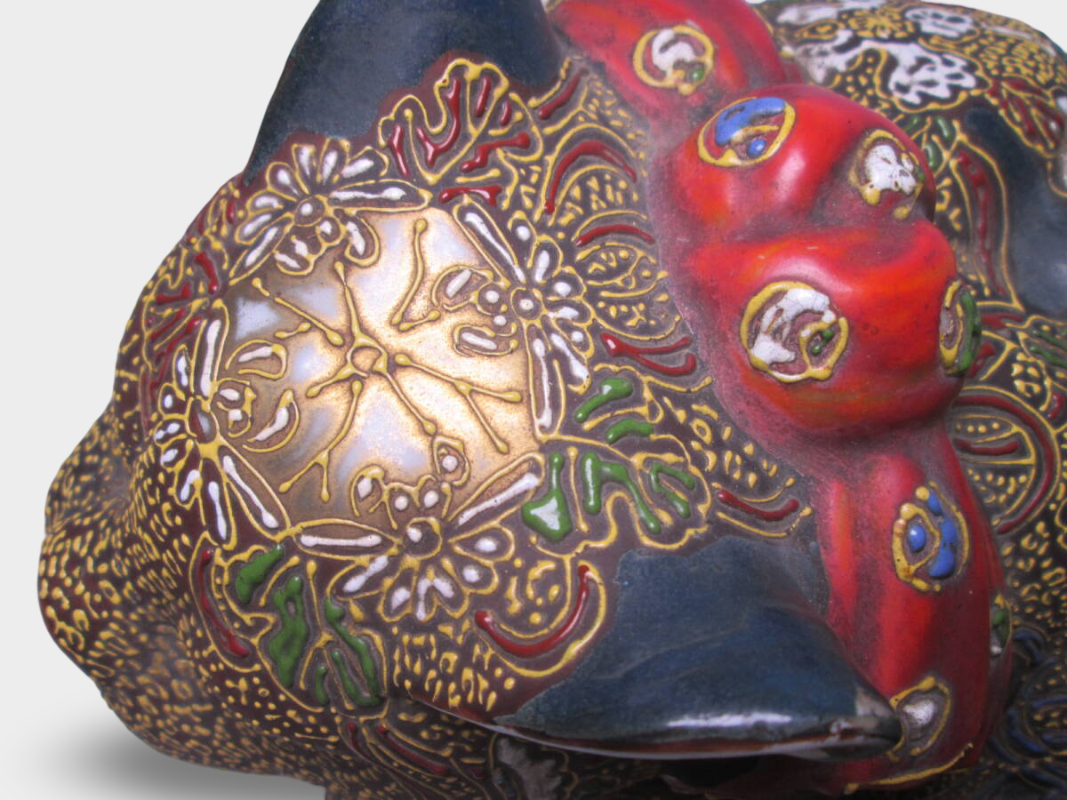 Monumental Kutani Ware Maneki‑neko | Gilded Polychrome Beckoning Cat