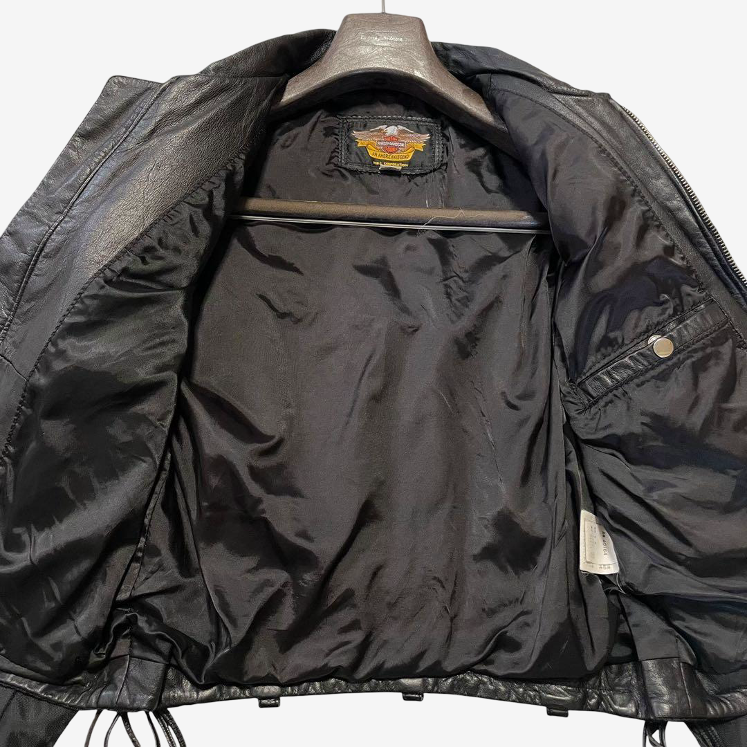 Harley-Davidson Vintage Flame Motorcycle Jacket Black Leather × Nylon Size M | Rare H-D An American Legend Biker Jacket No. 40164