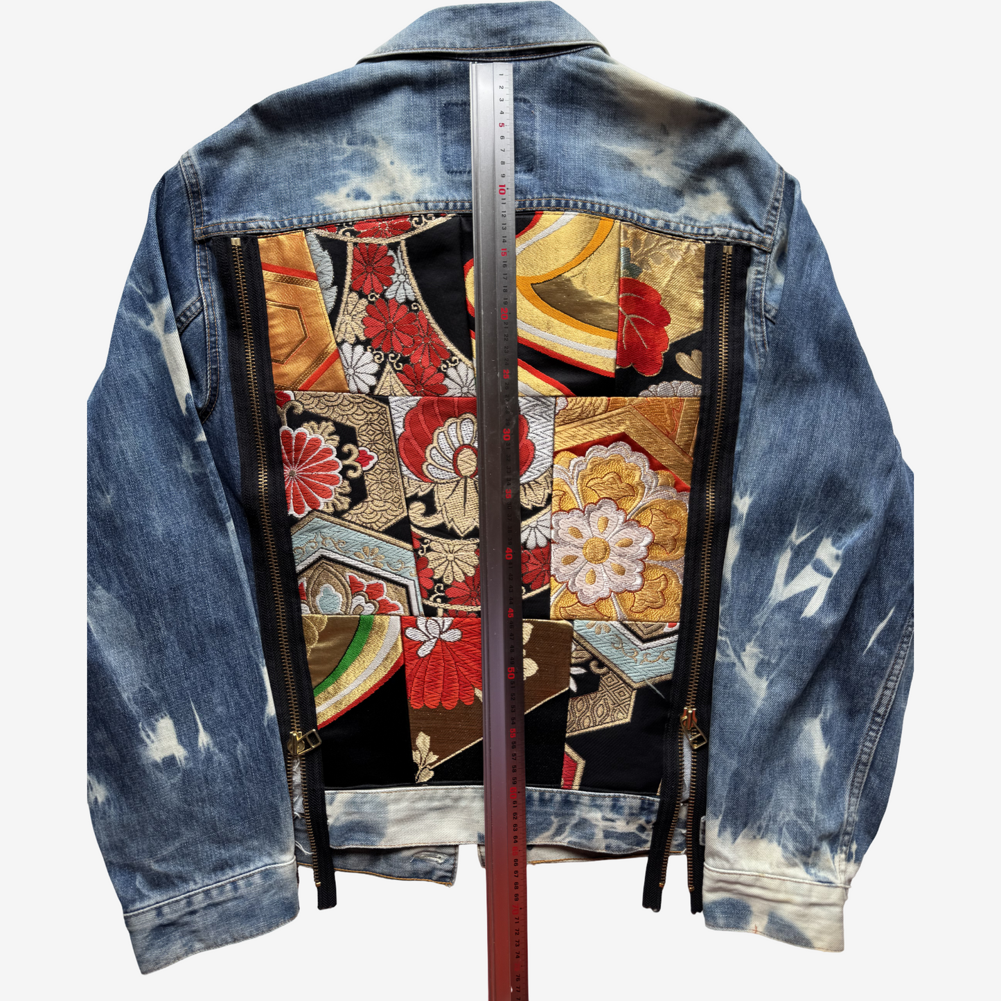 Cote Mer Kimono Obi Patchwork Denim Jacket L XL Japanese Remake One of One Reconstructed Streetwear Wearable Art