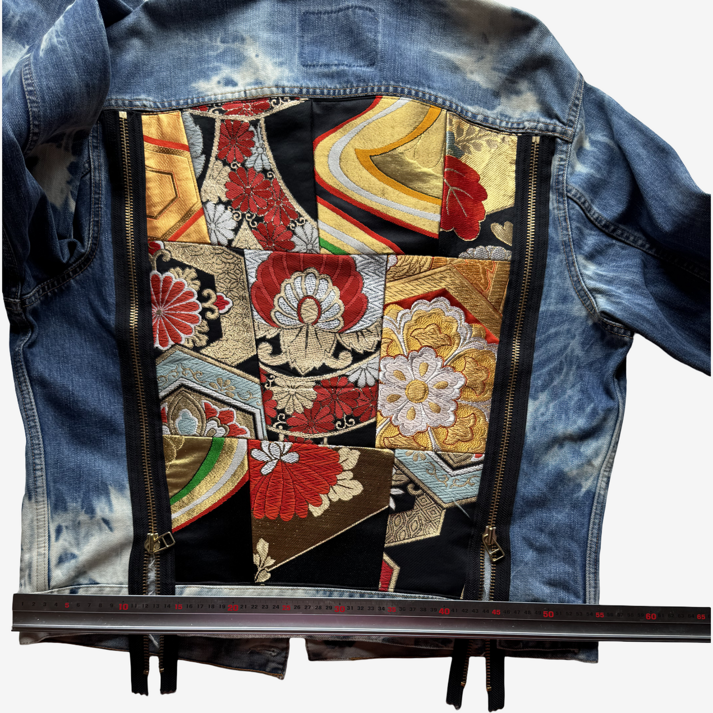 Cote Mer Kimono Obi Patchwork Denim Jacket L XL Japanese Remake One of One Reconstructed Streetwear Wearable Art