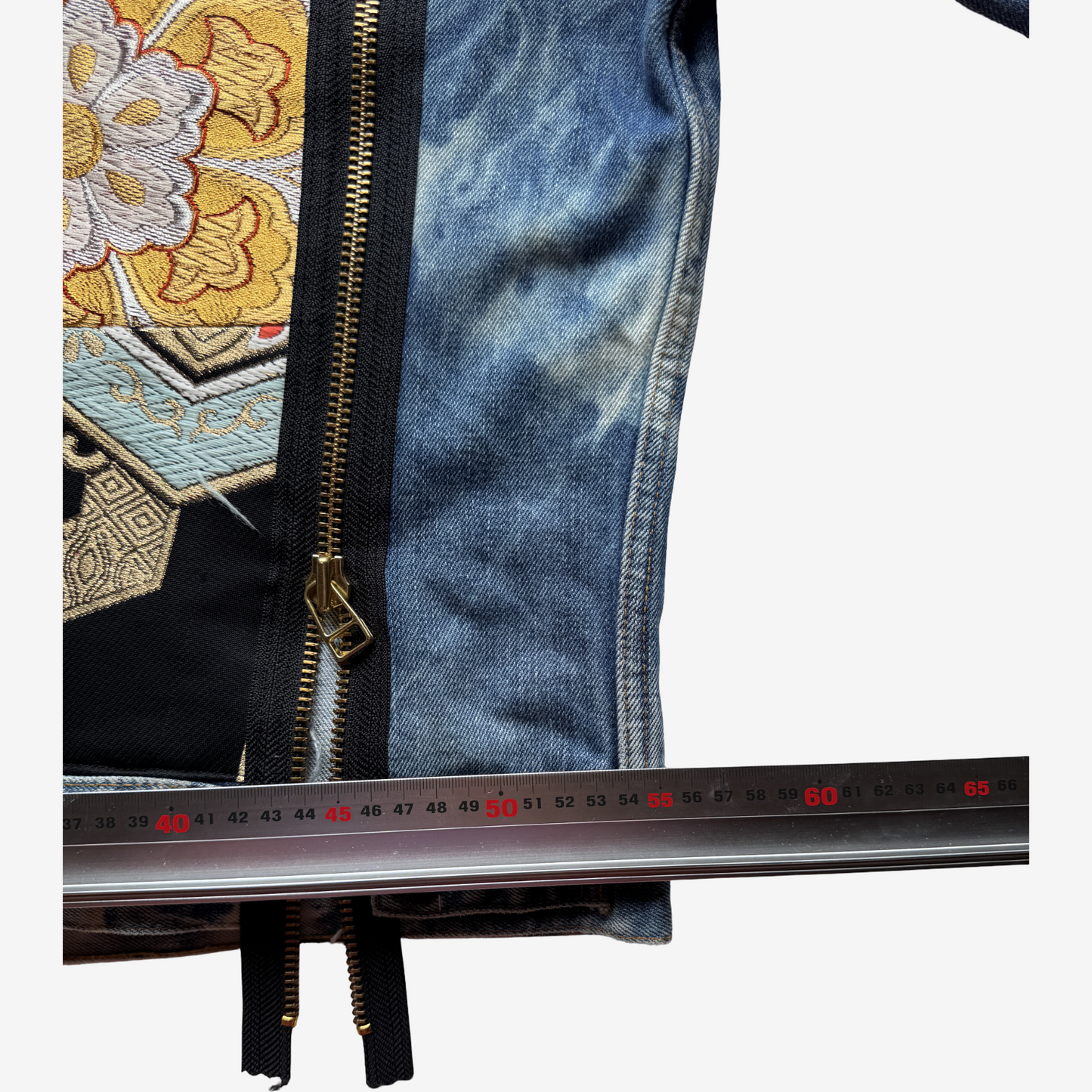 Cote Mer Kimono Obi Patchwork Denim Jacket L XL Japanese Remake One of One Reconstructed Streetwear Wearable Art
