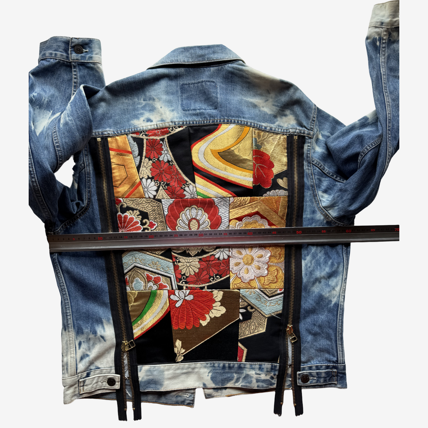 Cote Mer Kimono Obi Patchwork Denim Jacket L XL Japanese Remake One of One Reconstructed Streetwear Wearable Art