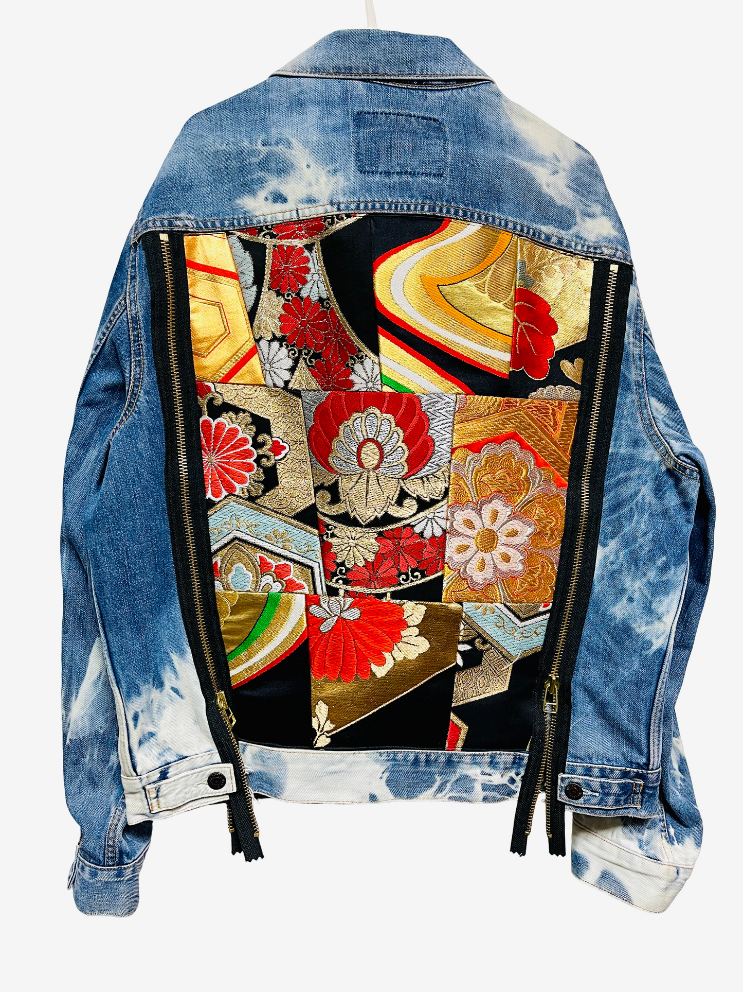 Cote Mer Kimono Obi Patchwork Denim Jacket L XL Japanese Remake One of One Reconstructed Streetwear Wearable Art