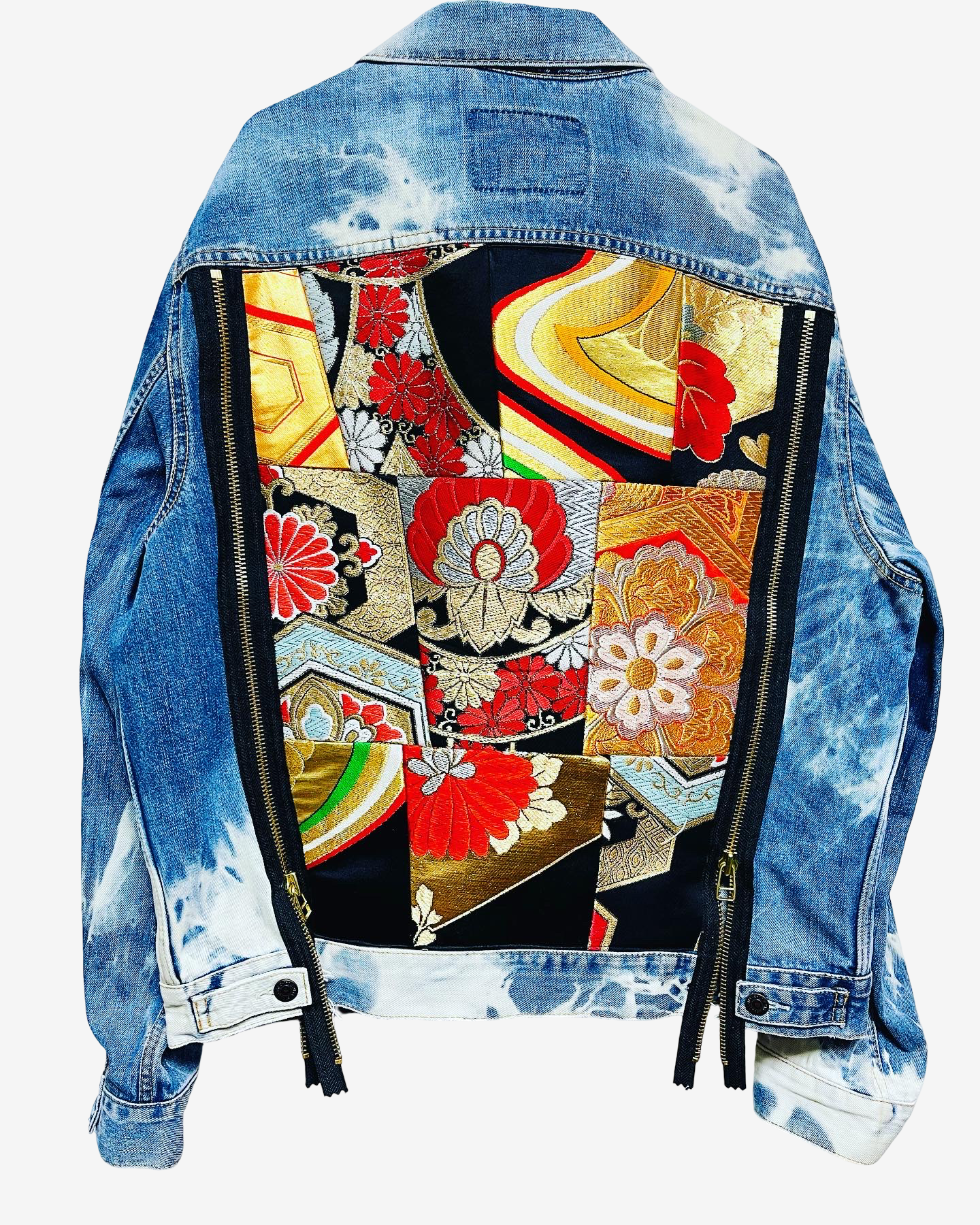 Cote Mer Kimono Obi Patchwork Denim Jacket L XL Japanese Remake One of One Reconstructed Streetwear Wearable Art