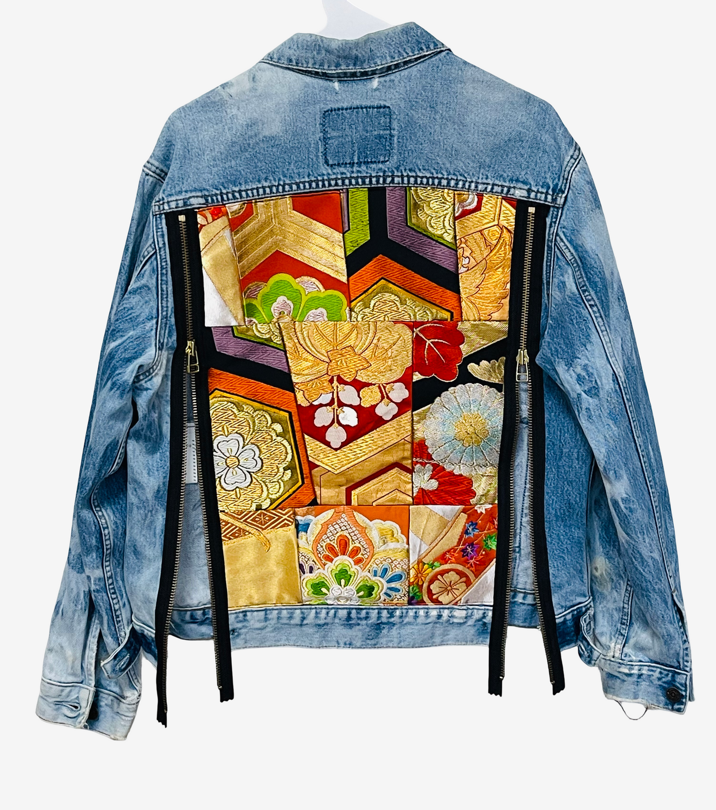 Vintage Levi's x COTE MER Kimono Denim Jacket | Japanese Obi Textile Remake | One of a Kind Boro Inspired Art Jacket | L-XL