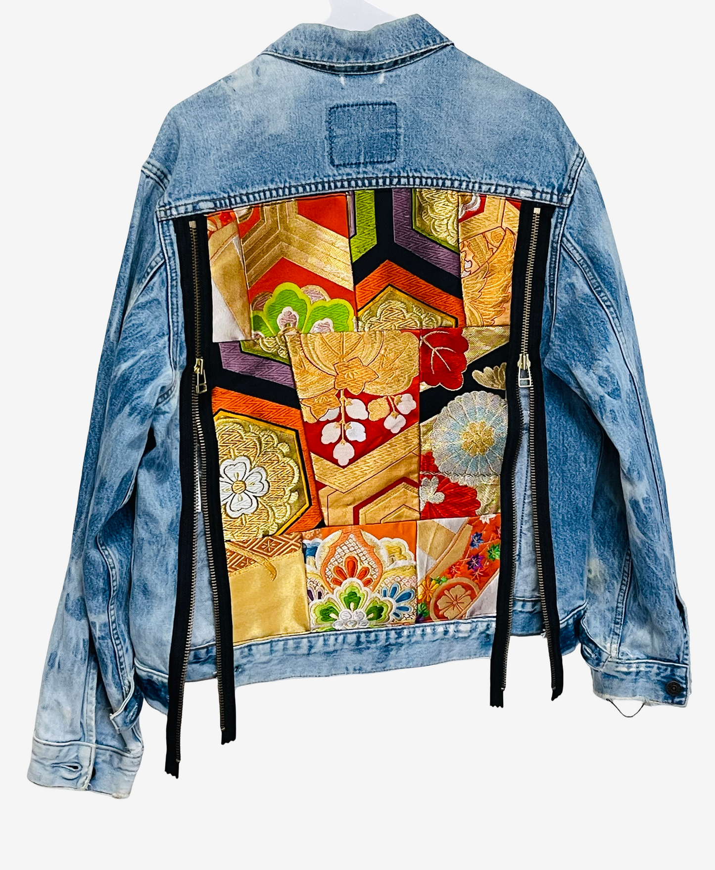 Vintage Levi's x COTE MER Kimono Denim Jacket | Japanese Obi Textile Remake | One of a Kind Boro Inspired Art Jacket | L-XL