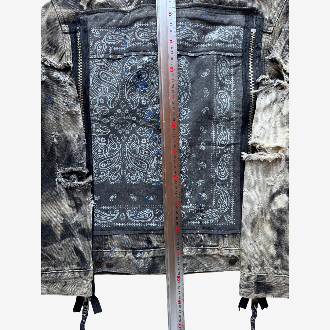 COTÉ MER Reconstructed Bandana Denim Jacket with Exposed Zippers Harajuku Streetwear Wearable Art