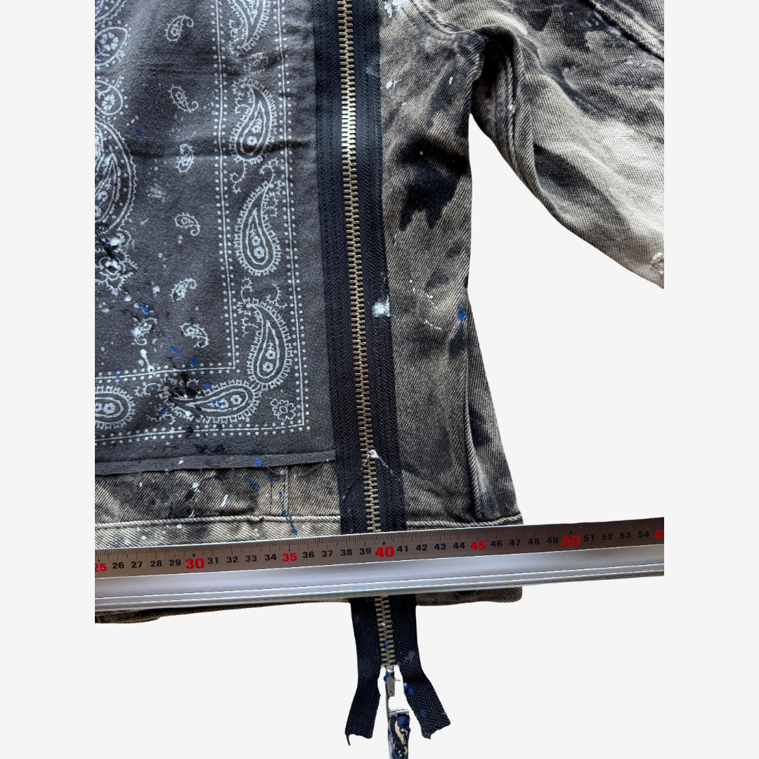 COTÉ MER Reconstructed Bandana Denim Jacket with Exposed Zippers Harajuku Streetwear Wearable Art