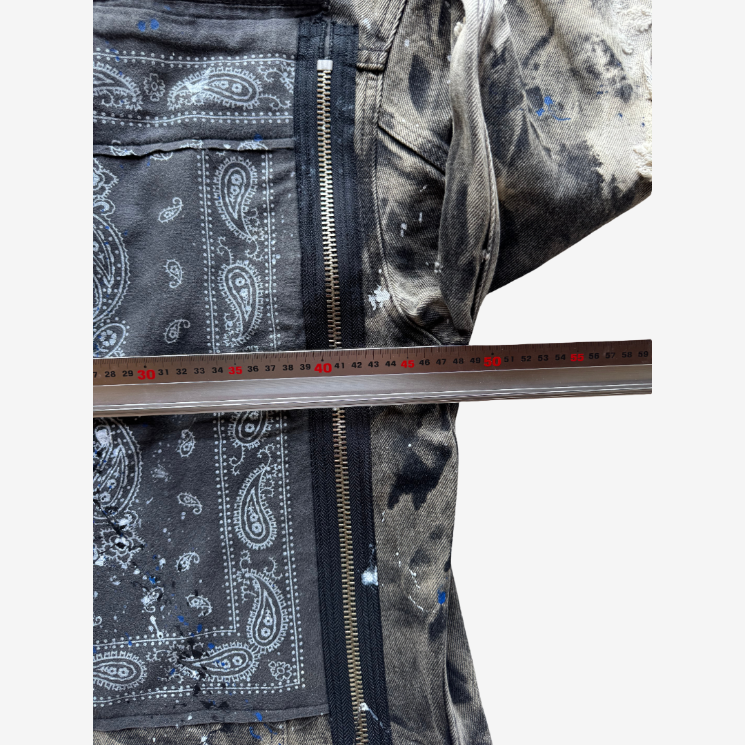 COTÉ MER Reconstructed Bandana Denim Jacket with Exposed Zippers Harajuku Streetwear Wearable Art