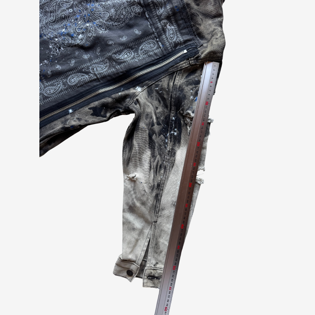 COTÉ MER Reconstructed Bandana Denim Jacket with Exposed Zippers Harajuku Streetwear Wearable Art
