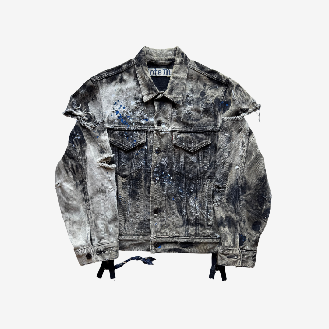 COTÉ MER Reconstructed Bandana Denim Jacket with Exposed Zippers Harajuku Streetwear Wearable Art
