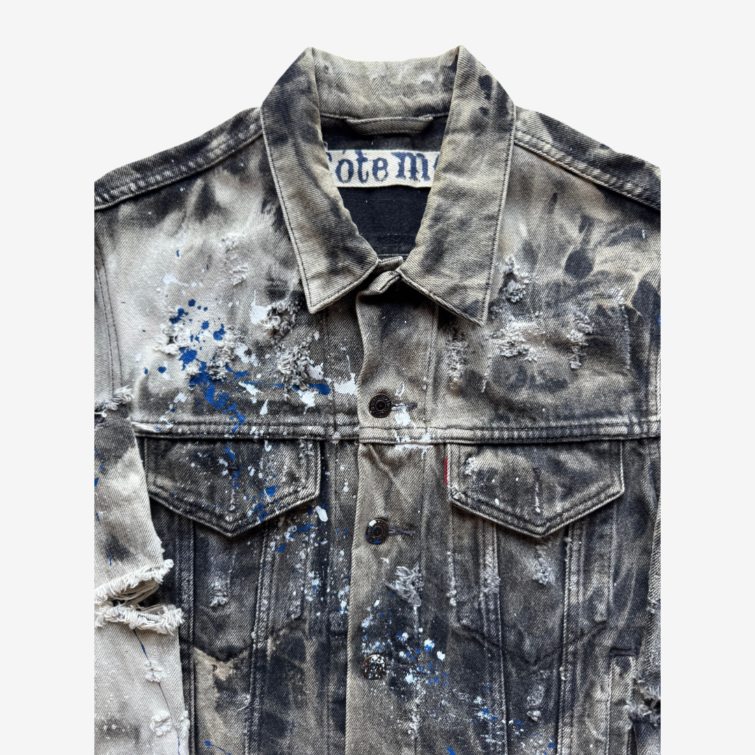 COTÉ MER Reconstructed Bandana Denim Jacket with Exposed Zippers Harajuku Streetwear Wearable Art